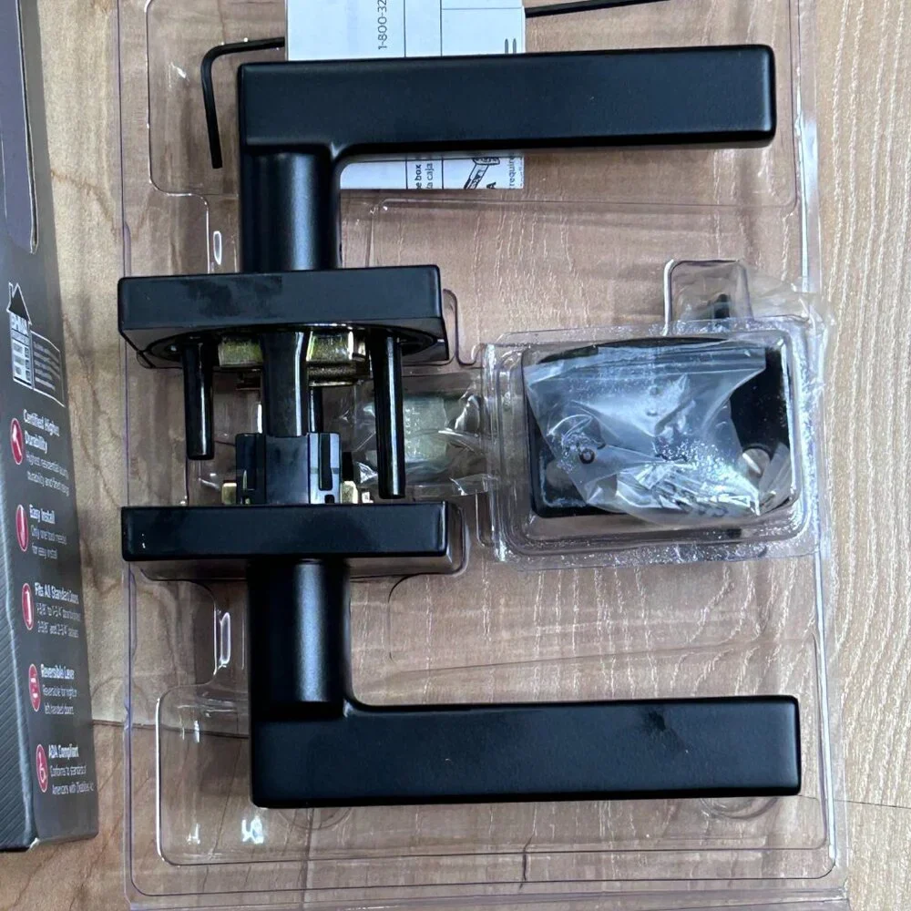 Kwikset Halifax Square Door Lever - Matte Black - Hall & Closet Passage Handle - Picture 2 of 7